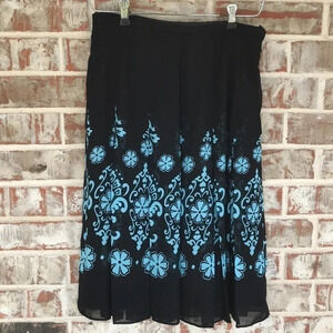 Black Floral Teal Embroidered Skirt